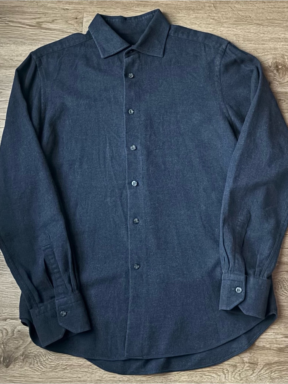 Beau Brummel Flannel Men's Navy Button-Up Long Sleeve Shirt size 42 / 16.5 neck